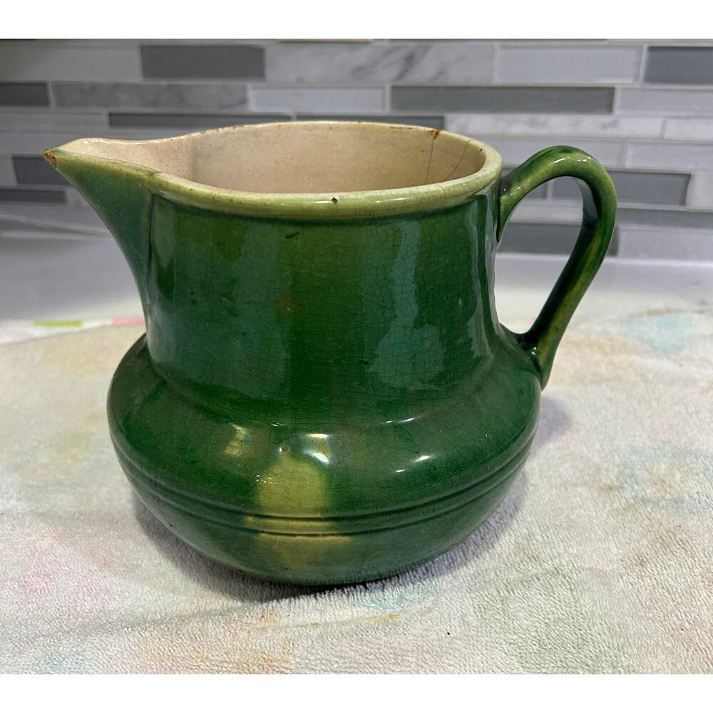 Primitive McCoy Batter Pitcher Ring-waer Jug Green Vintage